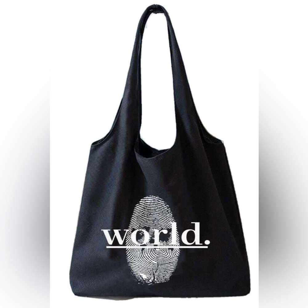 Letter Print Canvas Shopper Bag-Color: Black-NEW!!
